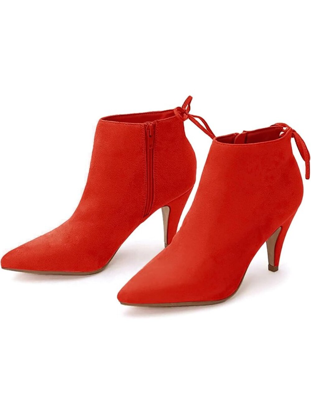 Women's Red Pointed Toe Heels Ankle Booties Kitten Stiletto Bowtie Strappy Boot